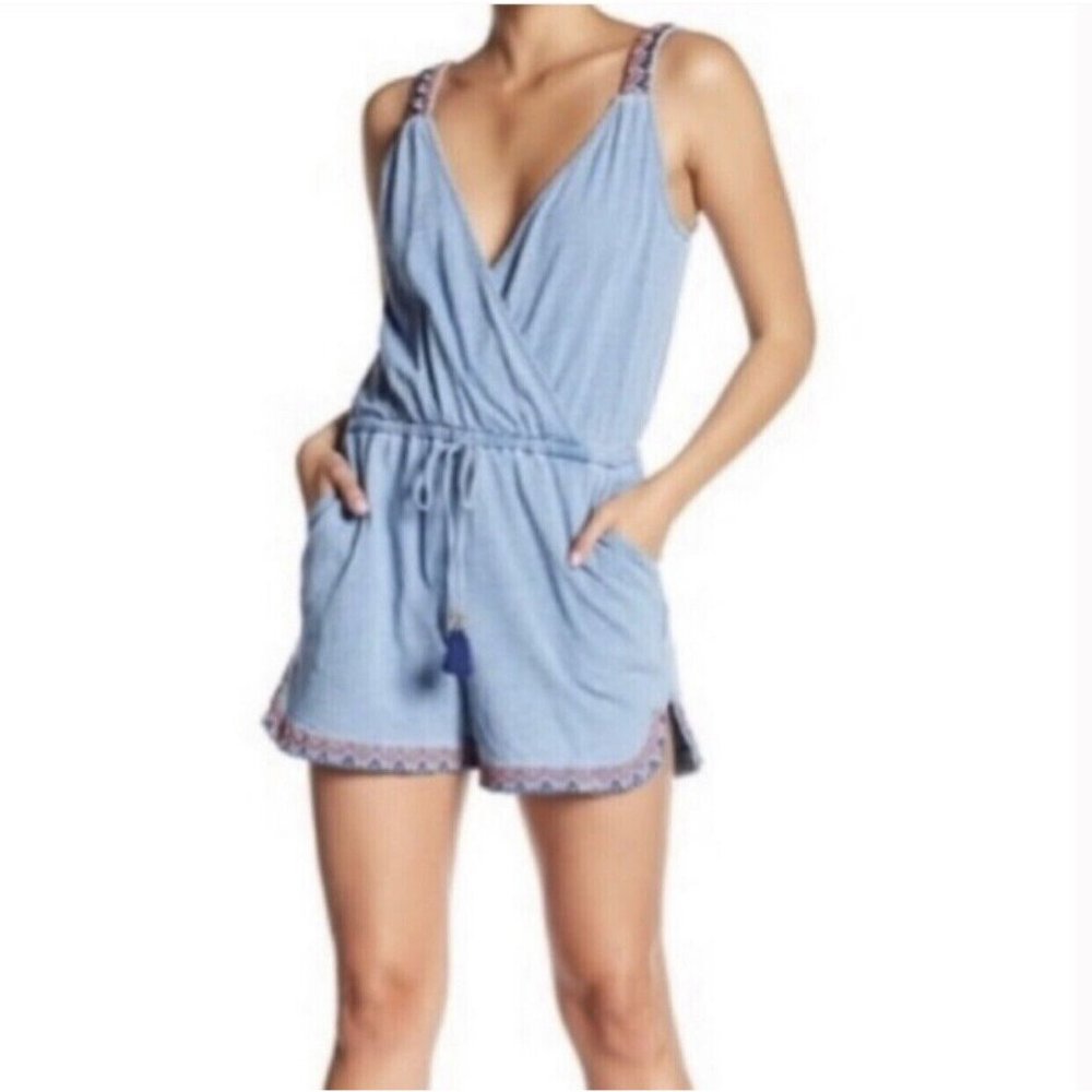 Spenser Jeremy Embroidered Chambray Denim Romper Size Medium